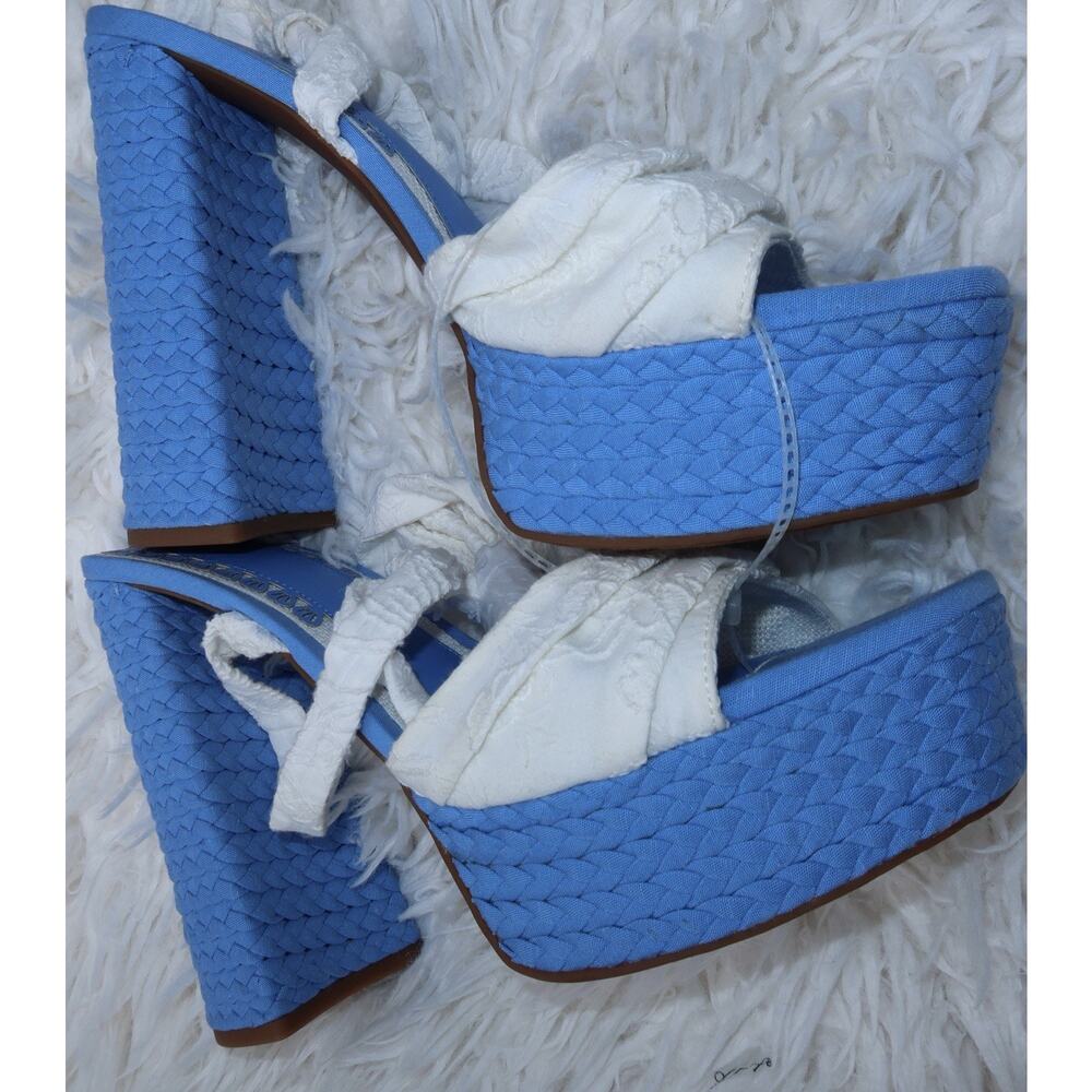 Gianni Bini Blue White Chunky Platform Heels Lace Up Sandal Women’s Size 11 NWOB